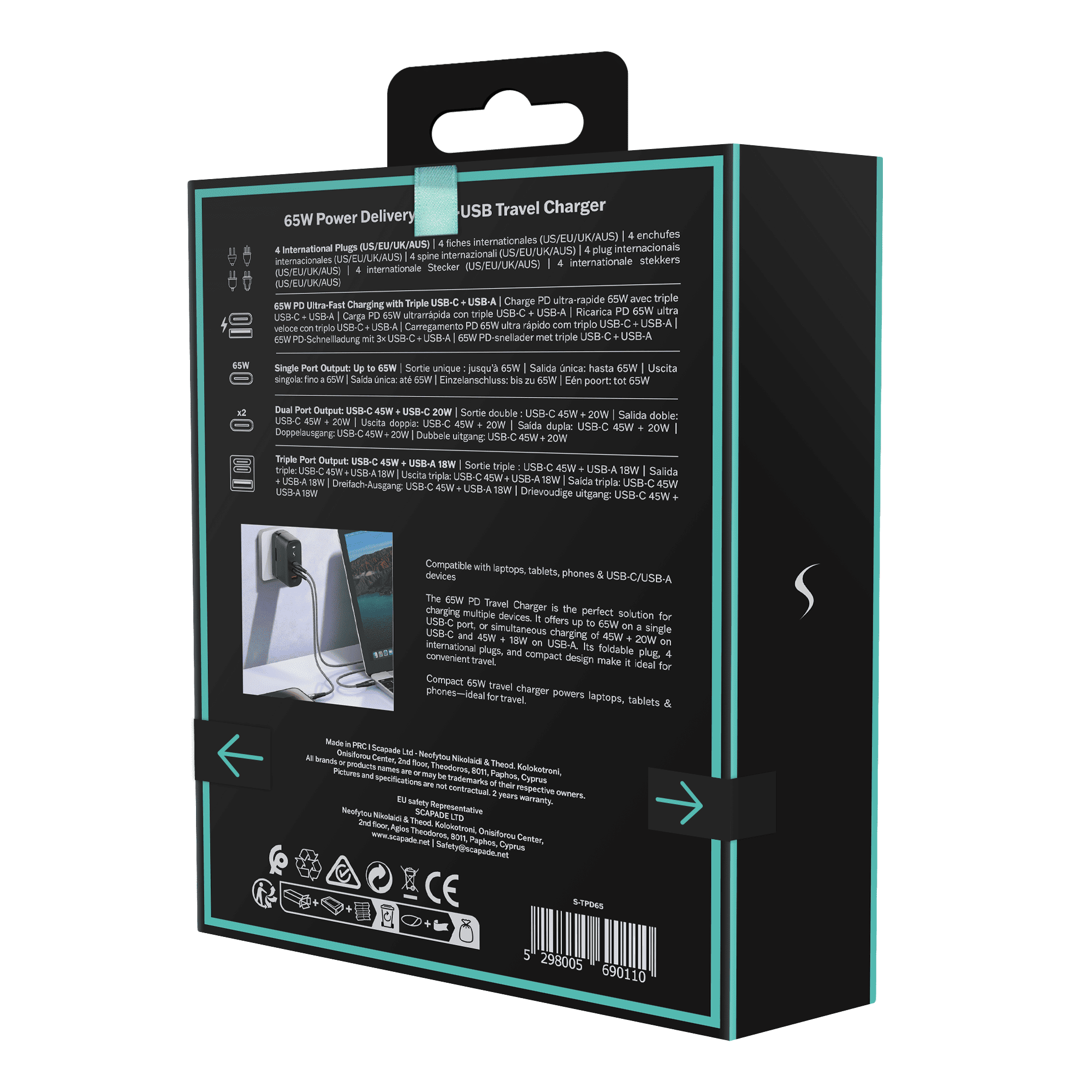 AirPower – Chargeur de voyage multi-USB 65W PD avec prises internationales